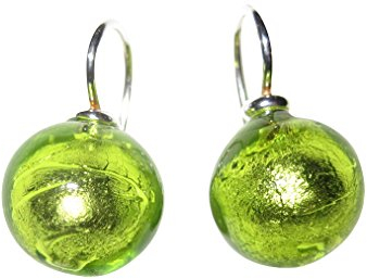 Ohr-Hänger Ohrringe Murano-Glas Perle hell-grün 12 mm Durchmesser rund Sterling-Silber 925-er Goldschmiede-Arbeit Handarbeit Unikat klassisch bunt