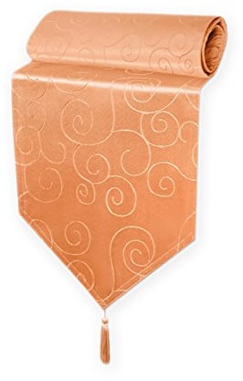 Haus und Deko Tischläufer Damast 30x100 cm Orange Ornamente Circle, dekorative Tischdecke, Tischband mit Quaste, Moderne Mitteldecke für Wohnzimmer Esszimmer, Gastronomie Tischdecken