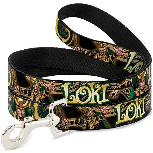 Buckle-Down Pet Leash - LOKI Poses Black/Gold/Green - 4 Feet Long - 1 Wide