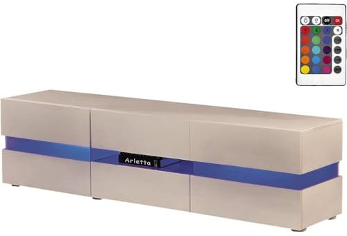 Meuble TV LED Vida' - 177 x 39 x 45 cm - Blanc laqué