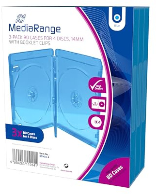 MediaRange Blu-ray-Hülle für 4 Discs, 14mm, Blau, 30er-Pack | 30er-Pack | Coverfolie | Booklet-Halter | für 4 Discs