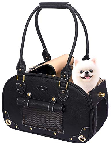 PetsHome Hundetragetasche, Haustier-Tragetasche, Hundegeldbörse, faltbar, wasserdicht, Premium-PU-Leder, Haustier-Reisetasche, Tragetasche für Katzen und kleine Hunde, Zuhause und Outdoor, klein,