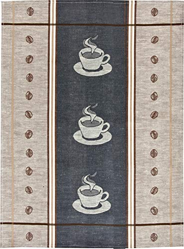 Jacquard Geschirrtuch, KRACHT, Halbleinen, Espresso anthrazit, Format 50x70cm