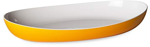 OMADA Design Piatto da Portata Grande in Plastica Bicolore, Infrangibile, 38x23x6 cm, Made in Italy, Lavabile in Lavastoviglie, linea Trendy, Giallo