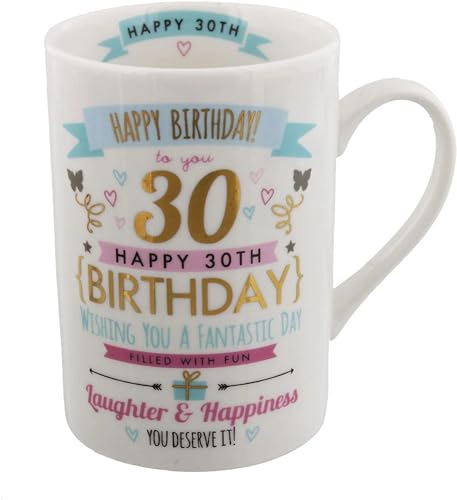 Widdop Bingham Signography Happy Birthday Pink & Gold Design - 30th Thirty Mug Boxed Present Gift