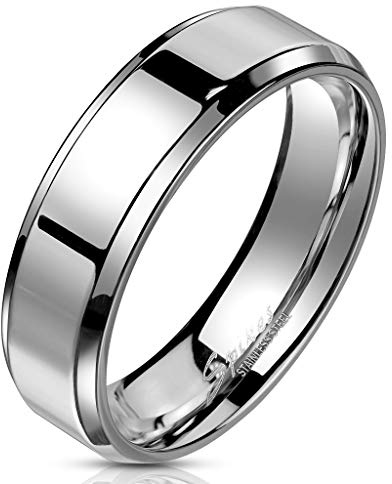 Bungsa 67 (21.3) Edelstahl Ring mit schrägem Rand hochglanzpoliert silber Schmuckring für Damen und Herren (Ring Damen Fingerring Partnerringe Verlobungsringe Trauringe Damenring Chirurgenstahl)