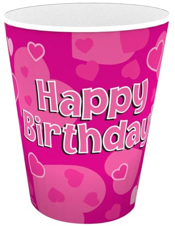 Happy Birthday Pink Hearts Paper Cups 8pk