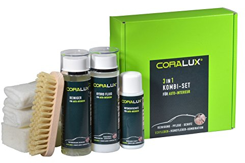 CORALUX Set 3in1 Pflege fürs Autoleder. 200 ml Reiniger 200 ml Pflege 100 ml Intensivschutz vor Anschmutzung. Von LCK