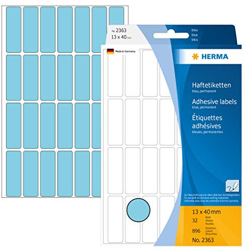 HERMA 2363 Vielzweck-Etiketten, 896 Stück, 13 x 40 mm, 28 pro Bogen, selbstklebend, Haushaltsetiketten zum Beschriften, matt, blanko Papier Klebeetiketten Aufkleber, blau