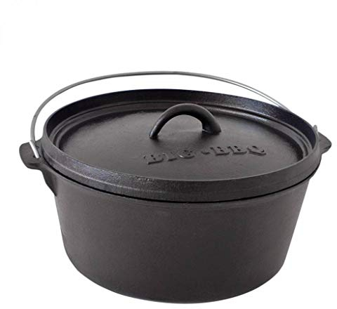 ToCi 10.7L Four Néerlandais, Cocotte en Fonte Pré-assaisonné avec Couvercle, Faitout pour l'Exterieur, Marmite Résistante au Four, Chaudron Magique en Fonte de Camping et Barbecue, Lève-couvercle