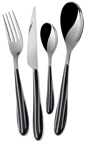 Bugatti Servizio Posate Completo 24 Pezzi Zebra Righe Acciaio Inox Nero