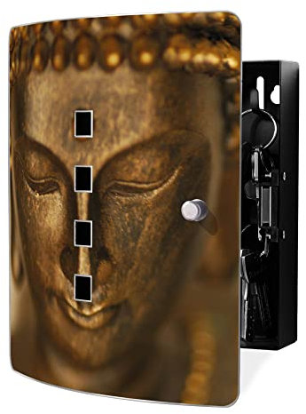 banjado Design Schlüsselkasten aus Edelstahl für 10 Schlüssel/Schlüsselschrank zur Schlüssel Aufbewahrung 24 x 21,5 x 7cm groß mit praktischem Magnetverschluss/Motiv Buddha Gold