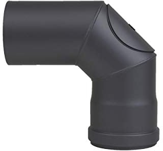 LANZZAS Tuyau de poêle à pellets coudé à 90° avec fermeture de nettoyage, DN 80 mm, en couleur noire. Incl. lèvre d'étanchéité en silicone