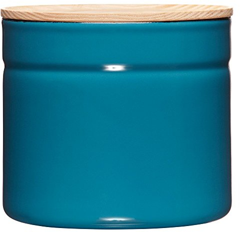 Riess, 2174-200, Vorratsdose mit Eschenholzdeckel, Durchmesser 13 cm, Höhe 12 cm, Inhalt 1350 ml, SILENT BLUE, KITCHEN-MANAGEMENT, Truehomeware, Emaille