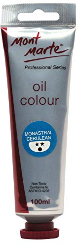 MONT MARTE Premium Oil Paint, 100ml (3.4oz), Monastral Cerulean, Good Coverage, Excellent Tinting Strength