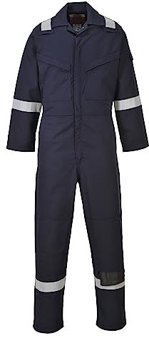 Portwest FR50 Men's Bizflame Work FR Coverall Flame Resistant Hi Vis Anti-Static Arc Proof Safety Overalls Reflective Knee Pad Pockets CE Certified Offshore Workwear, Navy Tall, L