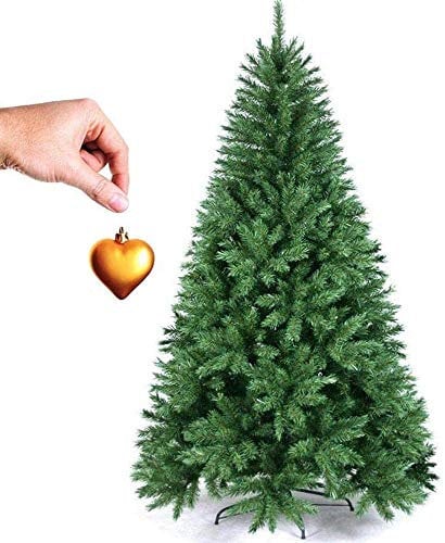 Bakaji Albero Di Natale Pino Cuore d'oro Ecologico e Ignifugo Con Base a Croce In Ferro Pieghevole Super Folto Rami Innesto Ad Uncino Colore Verde (120 cm)