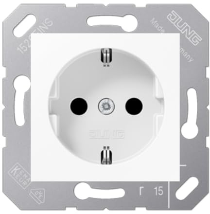 Jung Schuko Steckdose 16 A 250 V Bruchsicher Up-Einsatz mit Abdeckung 50 x 50 mm Serie CD Alpinweiß, 1 Stück, CD 5120 BF WW