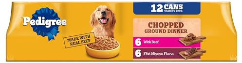 Pedigree Chopped Ground Dinner Wet Dog Food Filet Mignon & Beef Variety Pack, Canned Dog Food, 13.2 oz. Cans, 12 Count