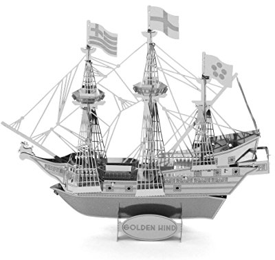 Fascinations MMS049 Metal Earth Metallbausätze - Flaggschiff Galeone Golden Hind, lasergeschnittener 3D-Konstruktionsbausatz, 3D Metall Puzzle, DIY Modellbausatz mit 2 Metallplatinen, ab 14 Jahre