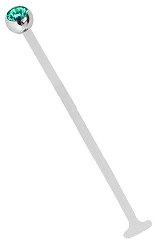 Lippenpiercing Teflon 1,6 mm weiss mit Zirkonia Titan Kugel grün-türkis in 5 mm. Individuell geeignet als Lippenpiercing, Mundpiercing, Zugenpiercing und Ohrpiercing.