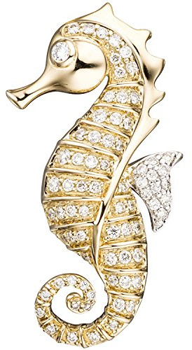 Jobo Damen-Anhänger Seepferdchen aus 14 Karat 585 Gold mit 73 Diamanten