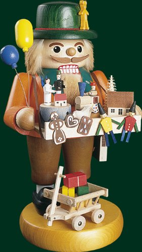 Rudolphs Schatzkiste Nussknacker Spielzeugmacher mit Bauchladen Höhe= 33cm NEU Weihnachten Seiffen Nutcracker Nüsse Erzgebirge Winter Dekoration Holzkunst Holz Weihnachtsmann Christmas Walnuss