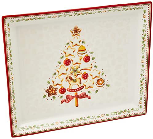 Villeroy & Boch Winter Bakery Delight Kleine rechteckige Servierplatte für Gebäck, Premium Porzellan, Weiß/Rot/Beige