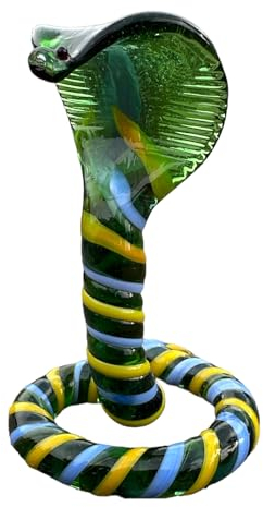 Unbekannt Kobra Glasfigur Grün - Schwarz Blau gestreifte Grüne Schlange aus Glas - Figur Erhobene Königskobra
