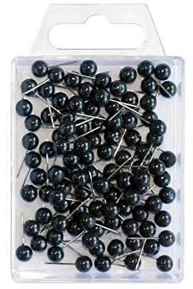 Wedo 56100 Lot de 100 Épingles à Tête Ronde, Longueur des Épingles 16 mm, Diamètre de la Tête 6 mmNoir