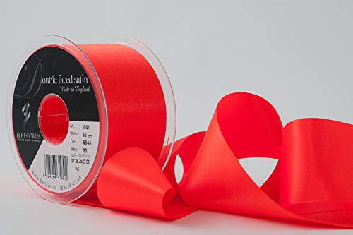 Berisfords Double Satin Ribbon, Flo Orange, 50 mm x 20 m
