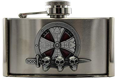 eeddoo® Gürtelschnalle - Trinkflasche Keltenkreuz mit Totenköpfen - Skull (Buckle für Wechselgürtel für Damen und Herren | Belt Frauen Männer Oldschool Rockabilly Metall Biker Western Trucker Casino)