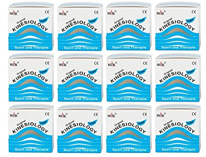 Nasara Original Kinesiologie Physio Tape für Sport und Medizin, Rollengröße 5cm x 5m, 12 Rollen, Türkis