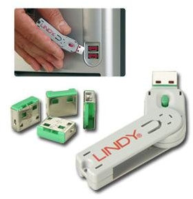 Lindy 10Stück Vorhängeschloss USB mit Schlüssel, 4-teilig, Farbe grün