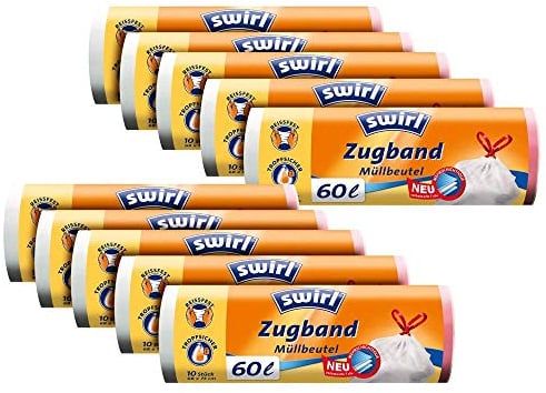 10er SET Swirl® Zugband Müllbeutel 60 Liter
