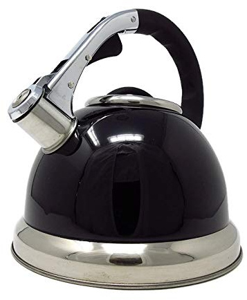 CookSpace (TM) Premium Large 3.5 Litre Black Stainless Steel Stovetop Whistling Induction Kettle with Soft Touch Handle and Push Button Spout