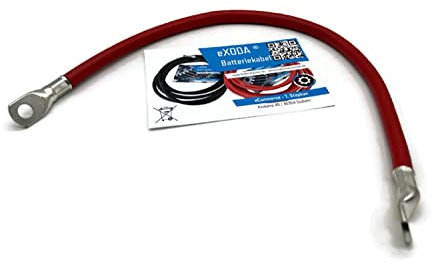 Exoda cavo batteria 50 mm² 50cm capocorda M10 e M8 rosso per veicoli e barche con 99 percento di rame resistente al calore fino a 70° per prestazioni e affidabilità