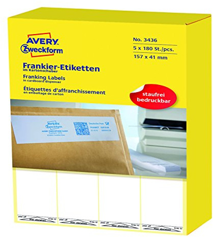 AVERY Zweckform 3436 Frankier-Etiketten (Papier matt, 900 Etiketten, 157 x 41 mm) 1 Pack weiß