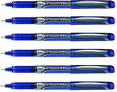 PILOT Pack of 6 Ink Rollerball Pen-Hi-Tecpoint V7 Grip, Blue