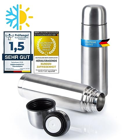 Bouteille thermos en acier inoxydable avec gobelet ; thermos à double paroi ; anti-fuite, lave-vaisselle & sans BPA ; garde les boissons chaudes & froides (Argent, 500 ml)