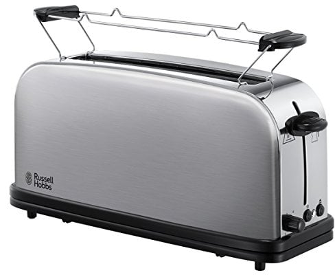 Russell Hobbs Tostapane - Design Lungo per 2 Fette o 1 Fetta larga di pane - Acciaio Inox Satinato; Scomparto per Toast extra ampio, 6 livelli di doratura e Scongelamento; 1000W Adventure 21396-56