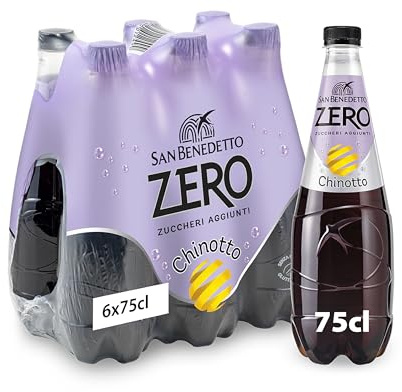 San Benedetto Chinotto Zero, Bibita Analcolica Gassata, 6 x 750 ml, Zero Zuccheri Aggiunti e Pochissime Calorie, Rinfrescante e Leggera