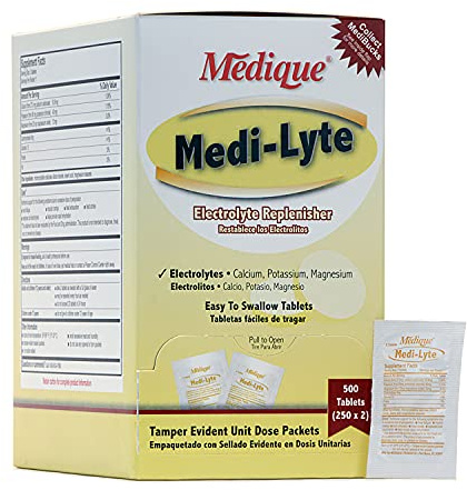 Medique Medi-Lyte Electrolyte Replenisher, Fast Relief from Heat, Stress, Fatigue, and Muscle Cramping, Easy to Swallow Tablets, 500 Tablets (250 x 2)