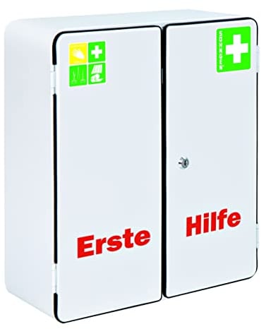 Söhngen Verbandschrank ROM inkl. Füllung Standard DIN 13169 (zweitüriger Erste-Hilfe Schrank, inkl. Sicherheitsschloss, zwei Einlegeböden, inkl. Verbandsmaterial / Pflaster usw.)