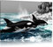 Pixxprint schöne Orcas vor Insel B&W, Größe: 60x40cm, Leinwandbild, fertig gespannt, Wandbild, Dekoration, Kunstdruck, kein Poster