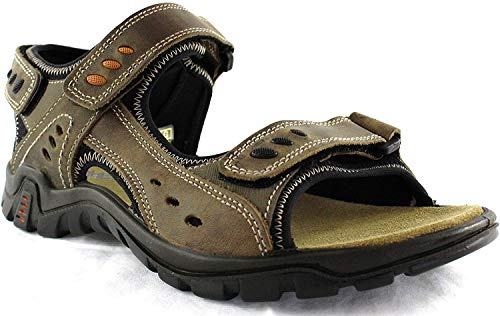 IMAC Leather 3x Touch Fastening Deluxe Sports Summer Sandals - Brown Waxy Leather, Mens UK 11 / EU 45