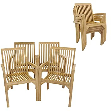 Antike Fundgrube Gartenstühle 4er Set aus massiv Teakholz | Armlehner Stapelstuhl Stapelstühl (2694)