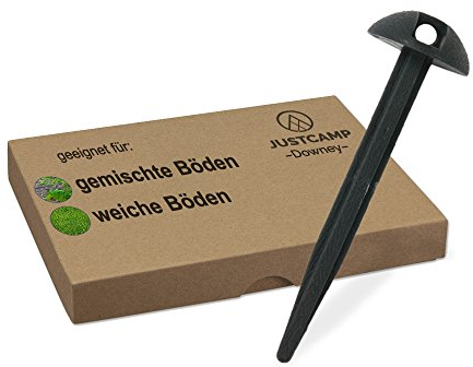 JUSTCAMP Kunststoffhering Downey, Hering zur Befestigung von Zelt Unterlagen und Bodenplanen - 10 cm, Flach [24 Stück]