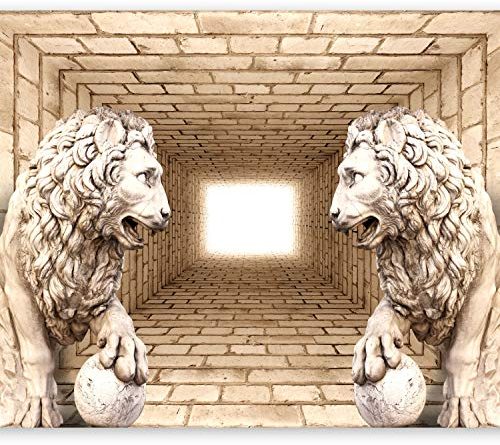 murando - Vlies Fototapete 3d Effekt 350x256cm- Foto Tapete Schlafzimmer Wohnzimmer Vliestapete XXL Wandtapete Motivtapeten Bildtapete 3d Effekt Wand Dekoration - Ziegel Mauer Löwe Tunnel d-A-0036-a-c