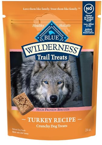 Blue Buffalo Wilderness Trail Treats High Protein Grain Free Dog Biscuits Crunchy Dog Treats, Turkey Recipe, 24-oz Bag